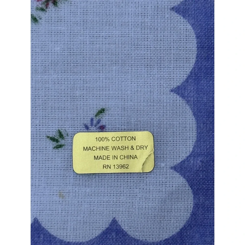 Set of 4 Vintage Floral Cotton Handkerchiefs Scalloped Edge Pink Blue